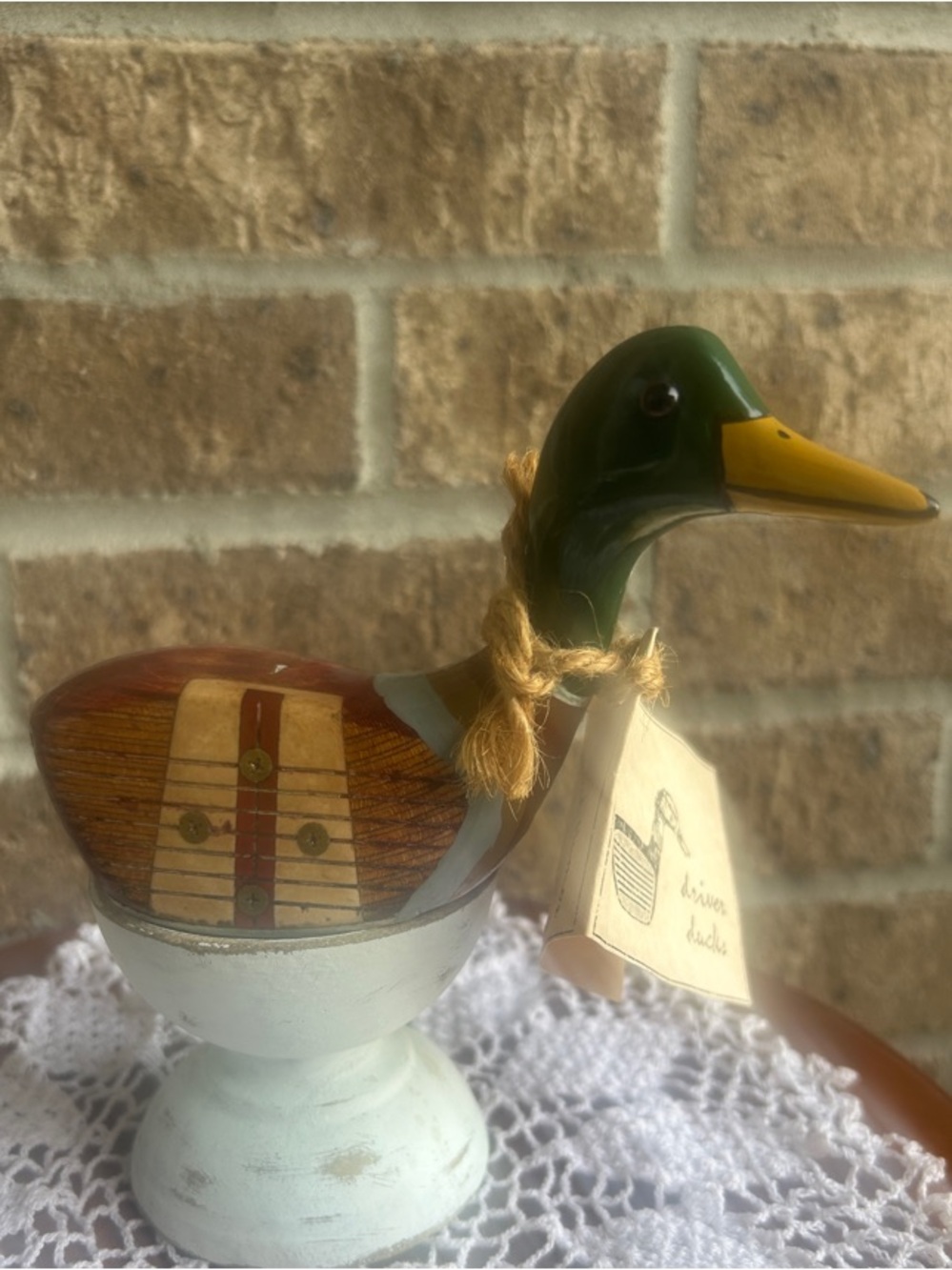 Hand-Painted Driver Duck Green-Head Wooden Duck Accent Folk Art,  Wilson